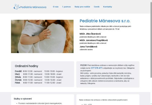 Zobrazit webové stránky Praktický lékař pro děti a dorost Pediatrie Mánesova s.r.o. - MUDr. Jitka Škardová, MUDr. Jaroslava Pospíšilová