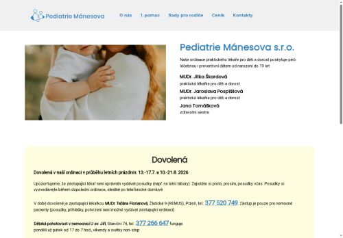 Zobrazit webové stránky Praktický lékař pro děti a dorost Pediatrie Mánesova s.r.o. - MUDr. Jitka Škardová, MUDr. Jaroslava Pospíšilová