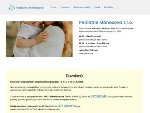 Praktický lékař pro děti a dorost Pediatrie Mánesova s.r.o. - MUDr. Jitka Škardová, MUDr. Jaroslava Pospíšilová