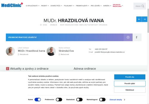 Zobrazit webové stránky Praktický lékař pro dospělé MediClinic - MUDr. Ivana Hrazdilová
