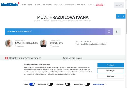 Zobrazit webové stránky Praktický lékař pro dospělé MediClinic - MUDr. Ivana Hrazdilová