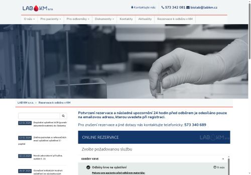 Webové stránky LAB KM s.r.o., Kroměříž