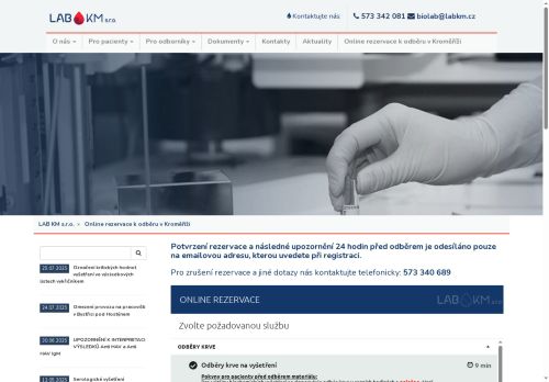 Webové stránky LAB KM s.r.o., Kroměříž