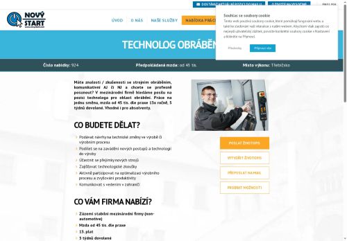Webové stránky NOVÝ START, personální agentura s.r.o., Třebíč