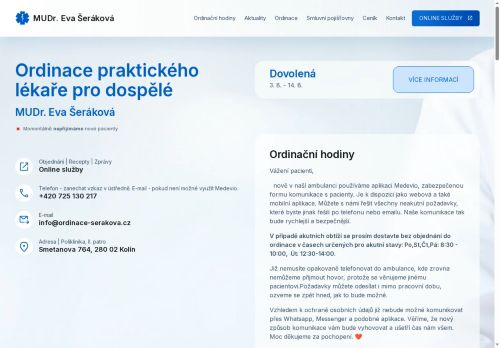 Zobrazit webové stránky Praktický lékař pro dospělé - MUDr. Eva Šeráková