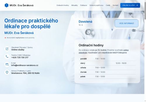 Zobrazit webové stránky Praktický lékař pro dospělé - MUDr. Eva Šeráková