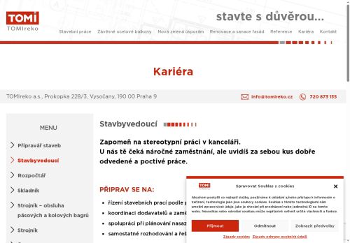 Webové stránky TOMIreko a.s., Třebíč