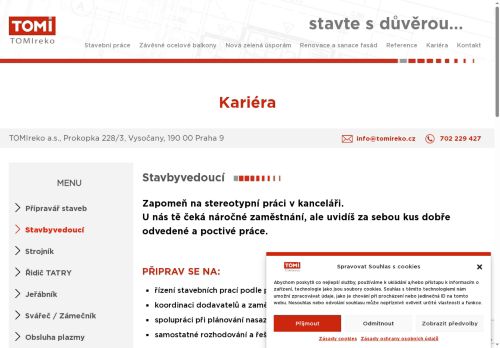 Webové stránky TOMIreko a.s., Třebíč