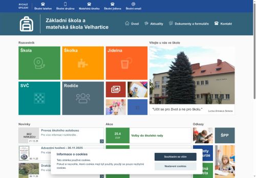 Webové stránky Základní škola a mateřská škola Velhartice, příspěvková organizace, Velhartice