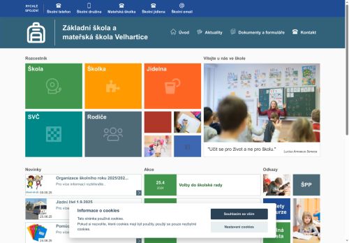 Webové stránky Základní škola a mateřská škola Velhartice, příspěvková organizace, Velhartice