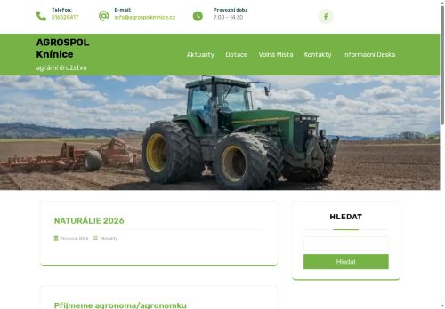 Webové stránky AGROSPOL, agrární družstvo, Vanovice