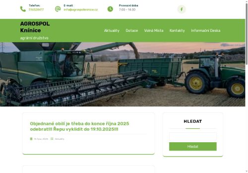 Webové stránky AGROSPOL, agrární družstvo, Vanovice