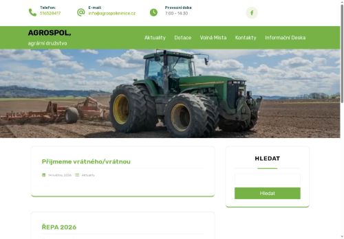 AGROSPOL, agrární družstvo nabízí práci na pozici vrátný/vrátná (M/Ž) v obci Vanovice