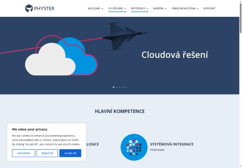 Webové stránky PHYSTER TECHNOLOGY, a.s., Jesenice