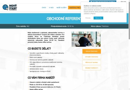 Webové stránky NOVÝ START, personální agentura s.r.o., Třebíč