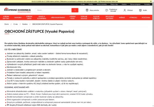 Webové stránky PRVNÍ CHODSKÁ s.r.o., Vysoké Popovice