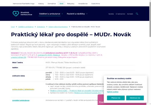 Zobrazit webové stránky Praktický lékař pro dospělé - MUDr. Přemysl Novák - Stodská nemocnice