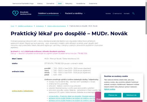 Zobrazit webové stránky Praktický lékař pro dospělé - MUDr. Přemysl Novák - Stodská nemocnice