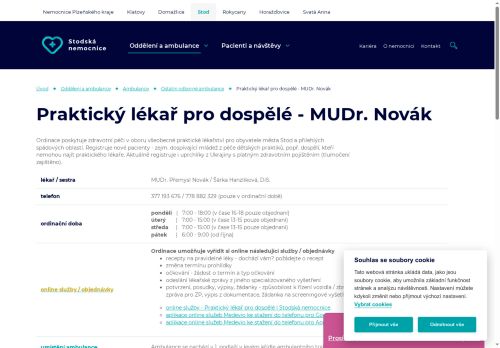 Zobrazit webové stránky Praktický lékař pro dospělé - MUDr. Přemysl Novák - Stodská nemocnice