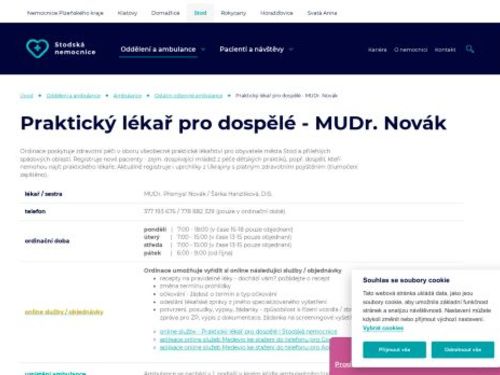 Praktický lékař pro dospělé - MUDr. Přemysl Novák - Stodská nemocnice
