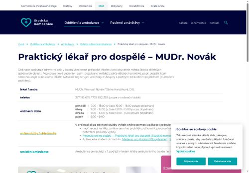 Zobrazit webové stránky Praktický lékař pro dospělé - MUDr. Přemysl Novák - Stodská nemocnice