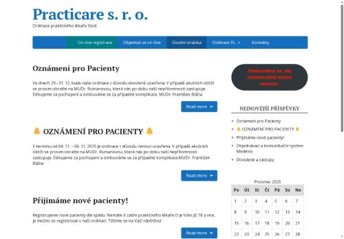Zobrazit webové stránky Praktický lékař pro dospělé Practicare s.r.o. - MUDr. František Bláha
