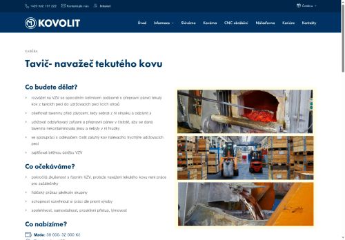 Webové stránky Kovolit a.s., Brno