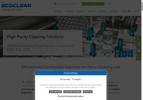 Webové stránky Ecoclean Technologies spol. s r.o., Oslavany