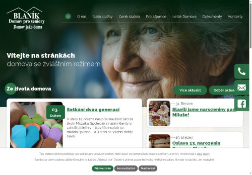 Webové stránky Domov pro seniory Blaník s.r.o., Mnichovice