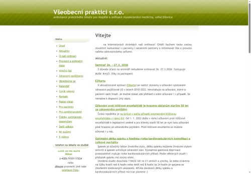 Zobrazit webové stránky Ambulance praktického lékaře pro dospělé a ordinace myoskeletální medicíny Všeobecní praktici s.r.o. - MUDr. Jan Palaj