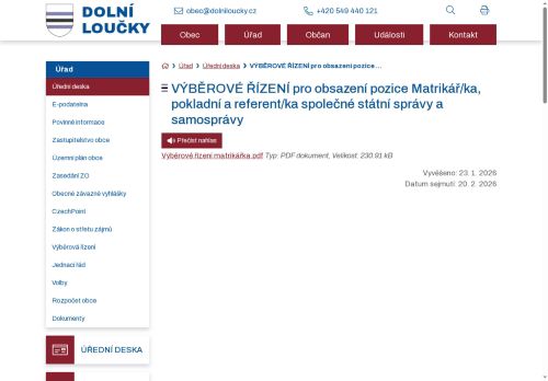 Webové stránky Obec Dolní Loučky, Dolní Loučky