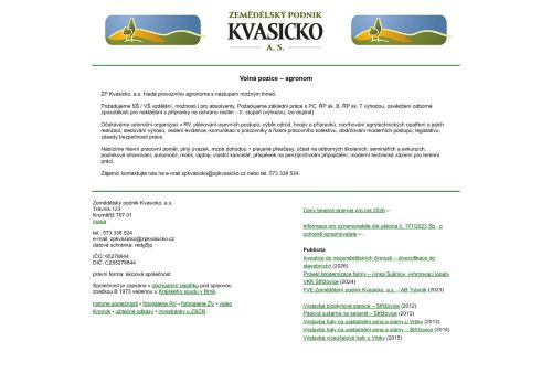 Webové stránky Zemědělský podnik Kvasicko, a.s., Sulimov