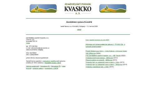 Webové stránky Zemědělský podnik Kvasicko, a.s., Sulimov