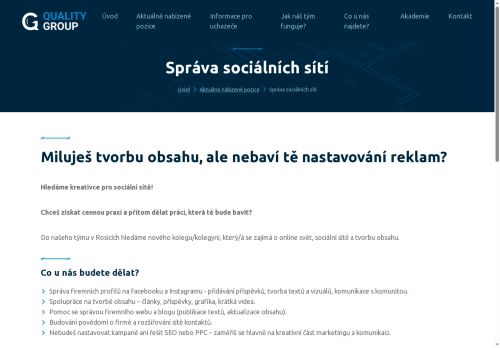 Webové stránky Quality Group s.r.o., Rosice