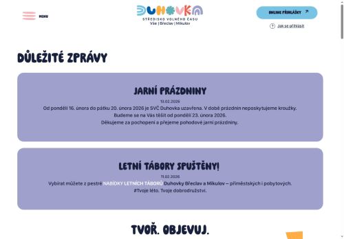 Webové stránky Duhovka - středisko volného času Břeclav, příspěvková organizace, Mikulov