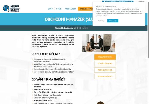 Webové stránky NOVÝ START, personální agentura s.r.o., Třebíč