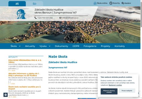 Webové stránky Základní škola Hudlice, příspěvková organizace, Hudlice