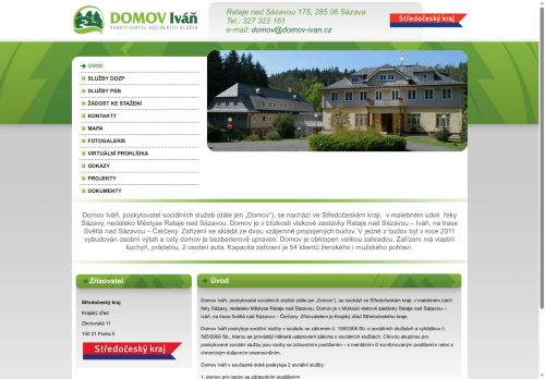 Webové stránky Domov Iváň, poskytovatel sociálních služeb, Rataje nad Sázavou