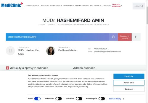 Zobrazit webové stránky Praktický lékař pro dospělé - MediClinic a.s. - MUDr. Amin Hashemifard