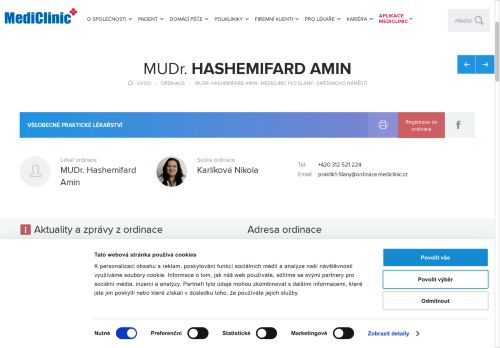 Zobrazit webové stránky Praktický lékař pro dospělé - MediClinic a.s. - MUDr. Amin Hashemifard