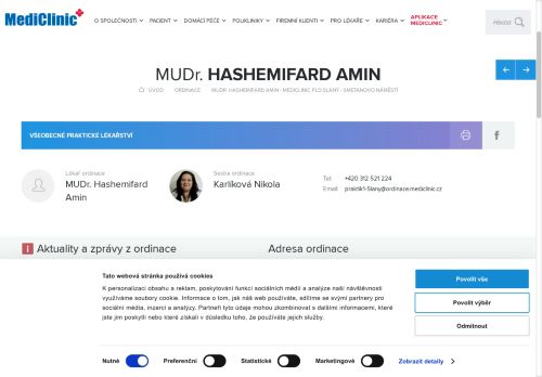 Zobrazit webové stránky Praktický lékař pro dospělé - MediClinic a.s. - MUDr. Amin Hashemifard