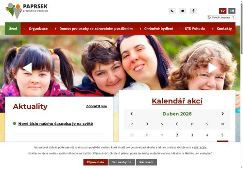Webové stránky Paprsek, příspěvková organizace, Velké Opatovice