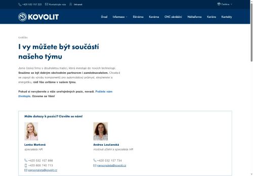 Webové stránky Kovolit a.s., Brno