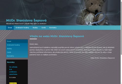 Zobrazit webové stránky Praktický lékař pro děti a dorost - MUDr. Stanislava Šepsová
