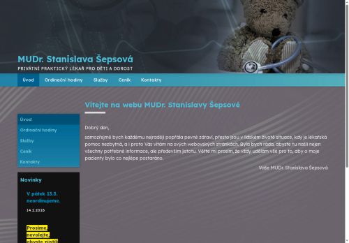 Zobrazit webové stránky Praktický lékař pro děti a dorost - MUDr. Stanislava Šepsová