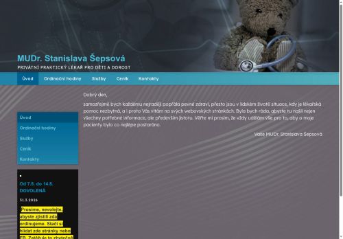 Zobrazit webové stránky Praktický lékař pro děti a dorost - MUDr. Stanislava Šepsová