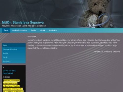Praktický lékař pro děti a dorost - MUDr. Stanislava Šepsová