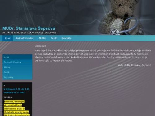 Praktický lékař pro děti a dorost - MUDr. Stanislava Šepsová