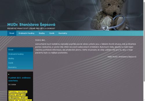 Zobrazit webové stránky Praktický lékař pro děti a dorost - MUDr. Stanislava Šepsová