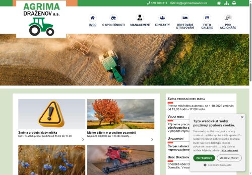 Webové stránky AGRIMA DRAŽENOV a.s., Draženov
